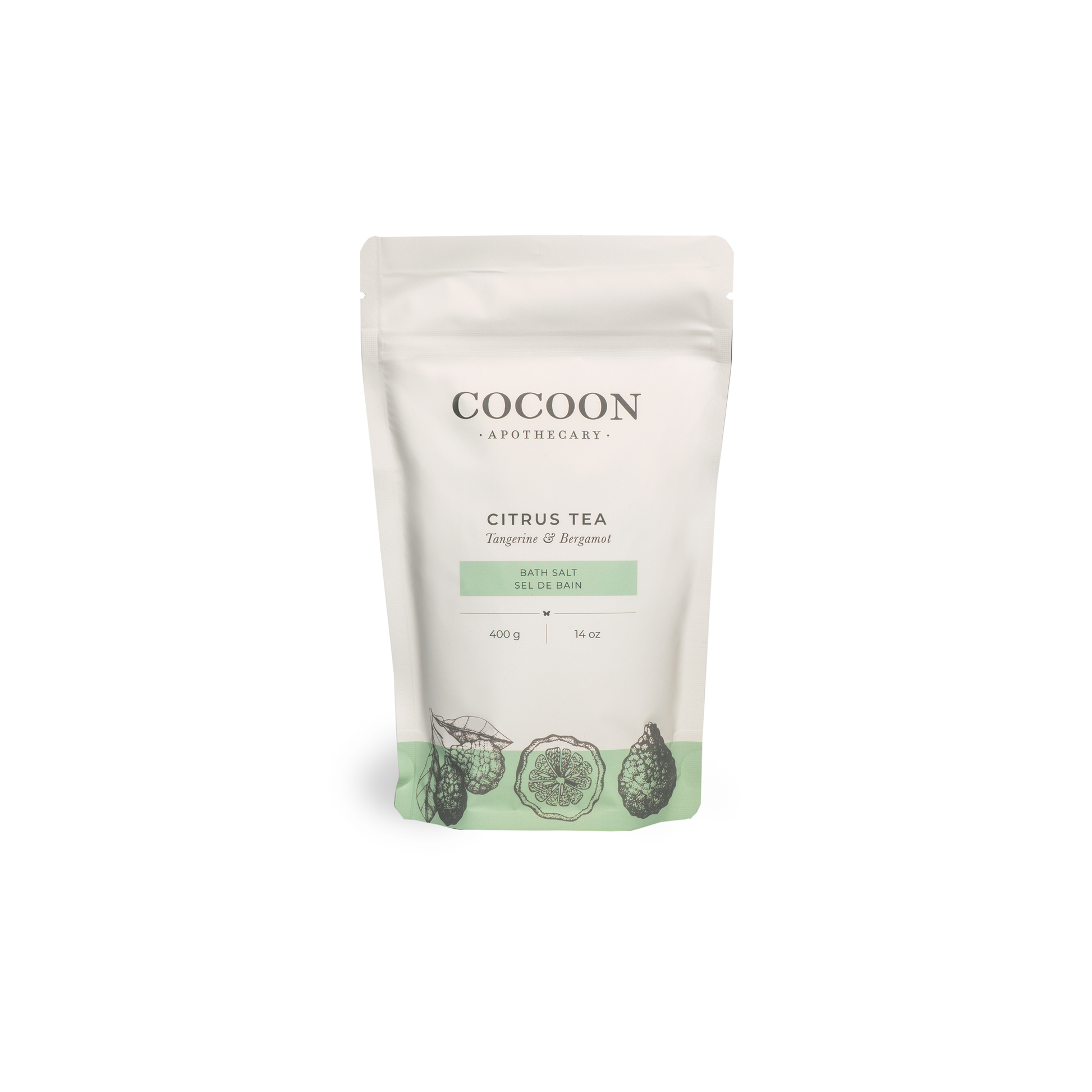 Cocoon Apothecary Citrus Tea bath salt packaging on a white background