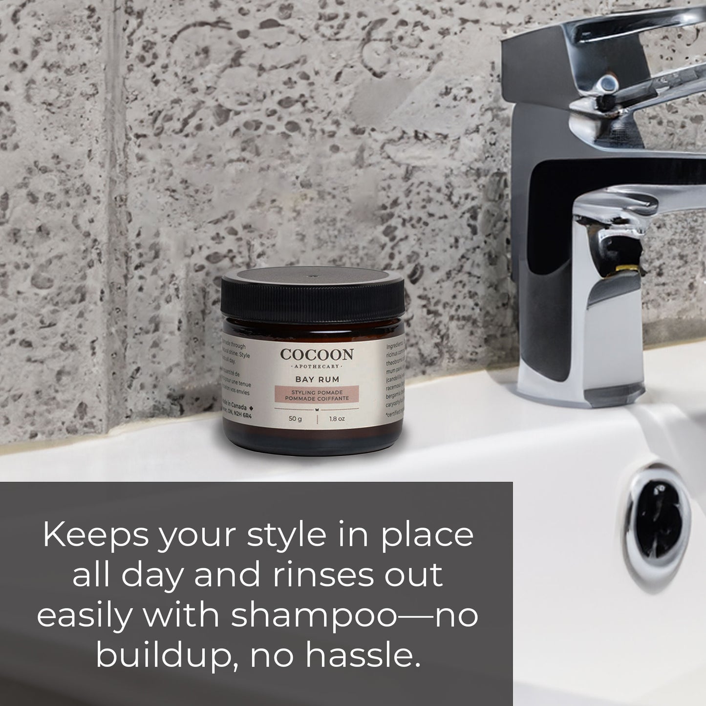 Hair styling pomade with plant based ingredients that washes out effortlessly