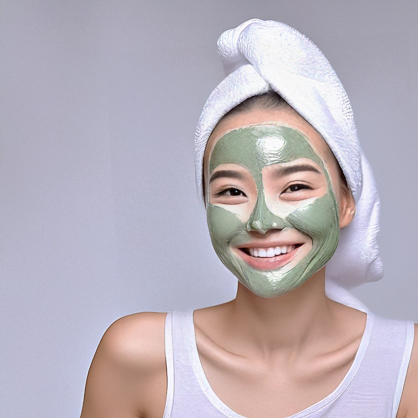Applying Ancient Mud Facial Mask to face to purify pores