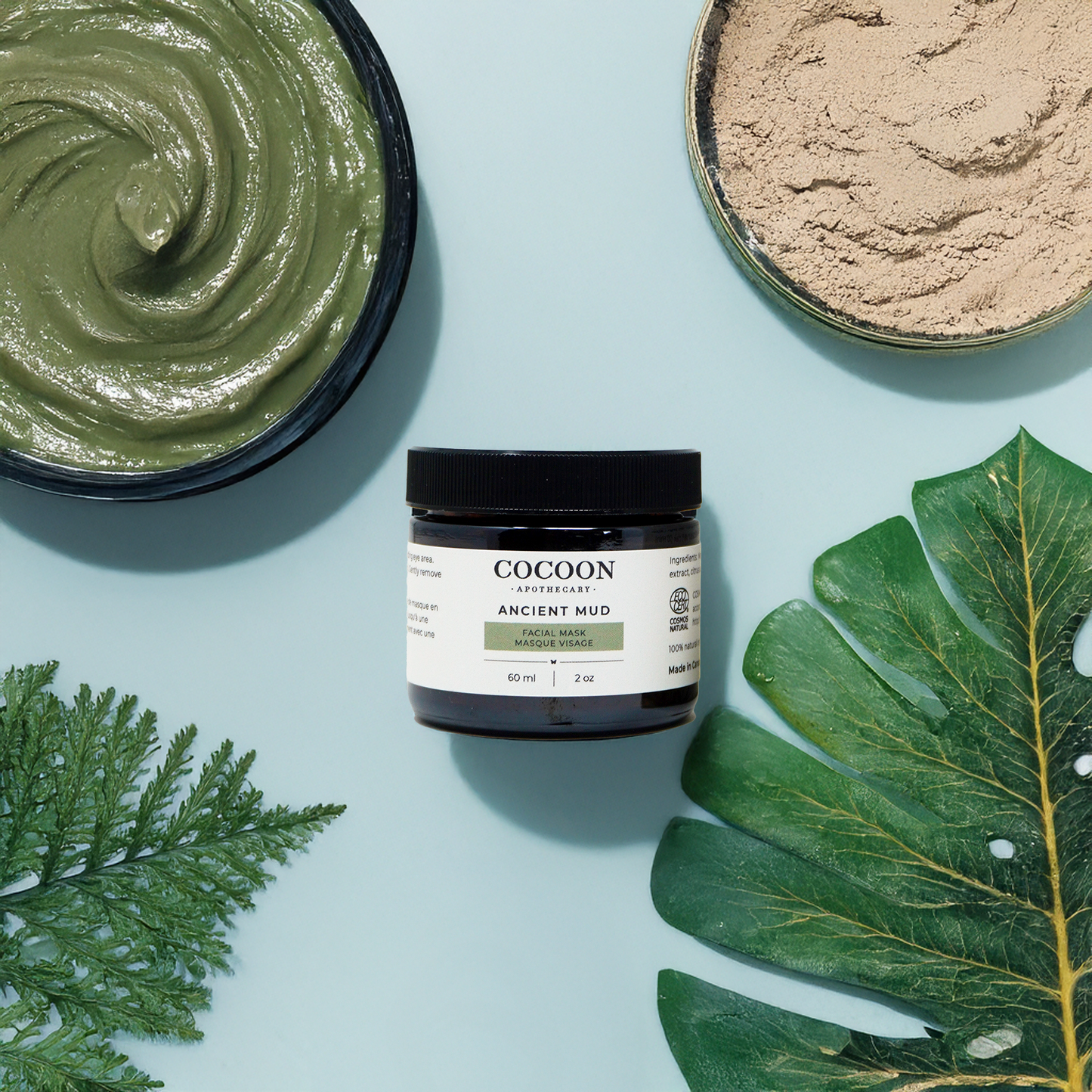 Ingredients in mud mask – Dead Sea Mud, glacial clay, rose petals, neroli