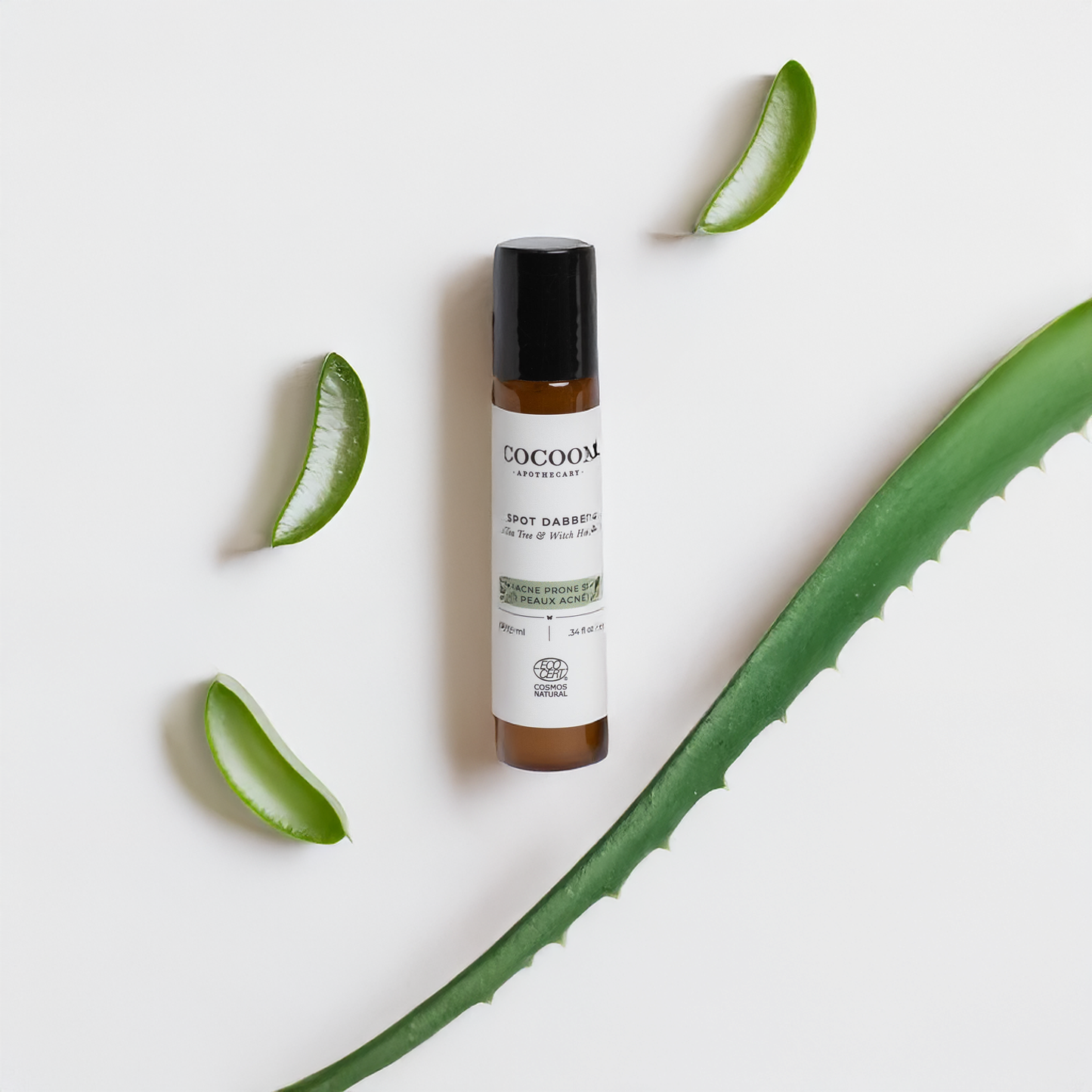 Ingredients: witch hazel, aloe, tea tree, lavender in a gentle spot treatment