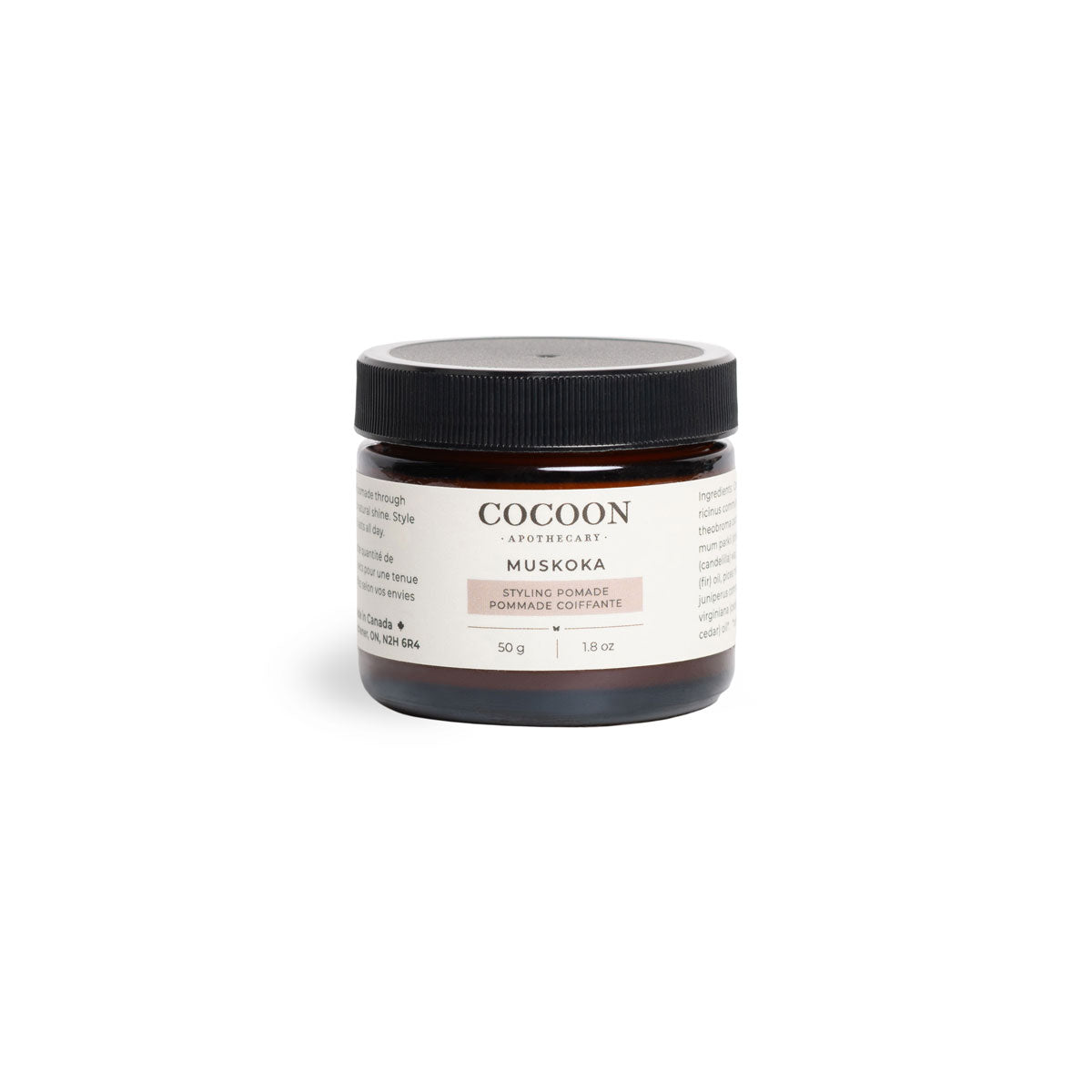 Muskoka Styling Pomade for natural hair care with juniper, cedarwood, and black spruce