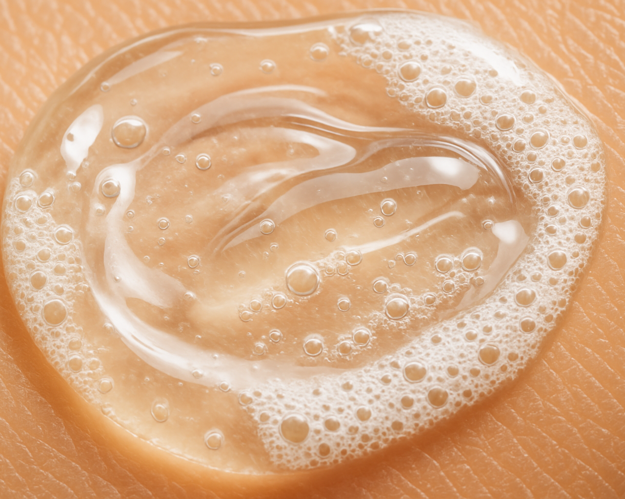 close up of skin with hand soap on it - clear gel with suds