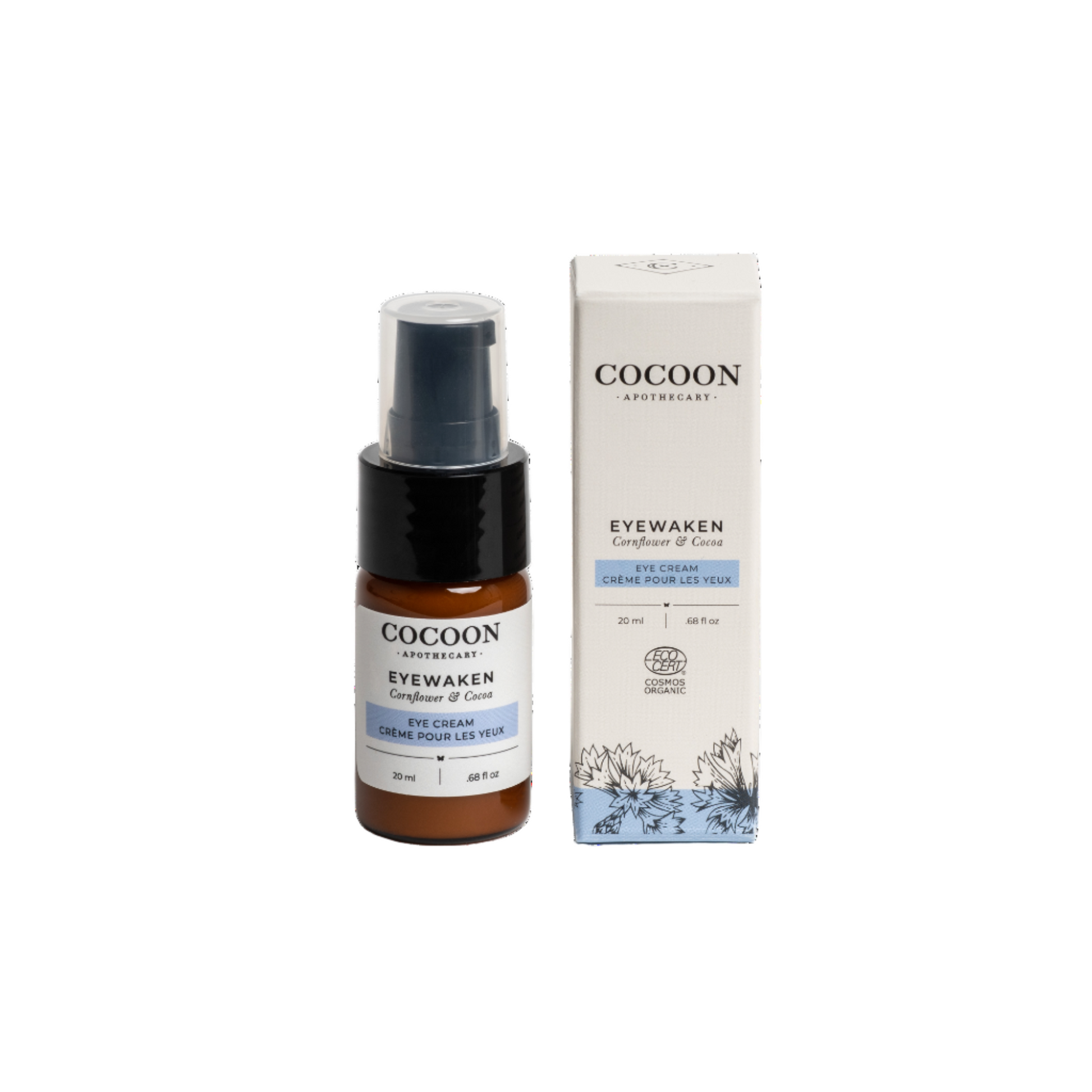 Eyewaken Eye Cream bottle with pump and paper packaging