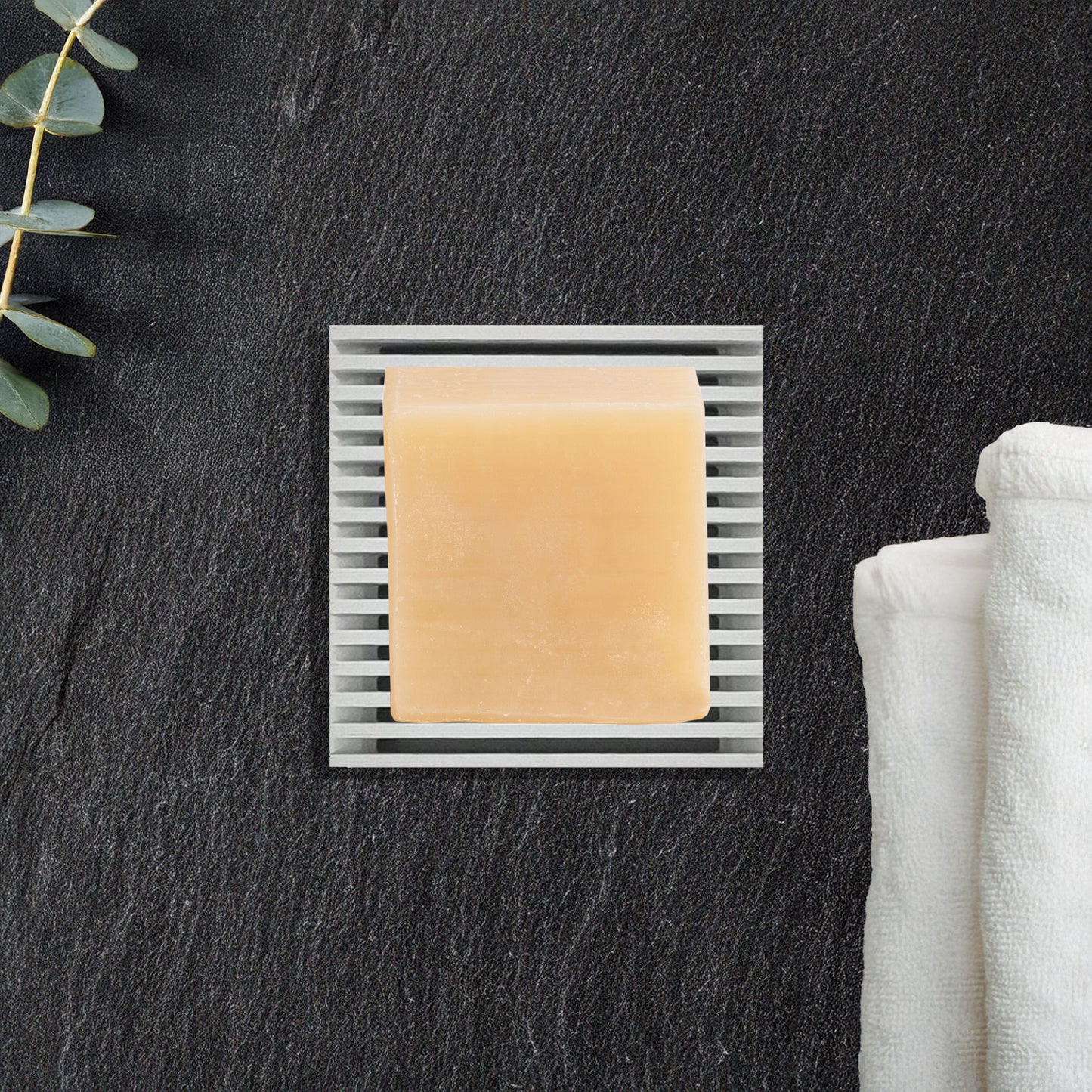 Cocoon Apothecary soap dish with built-in drip tray for natural bar soaps