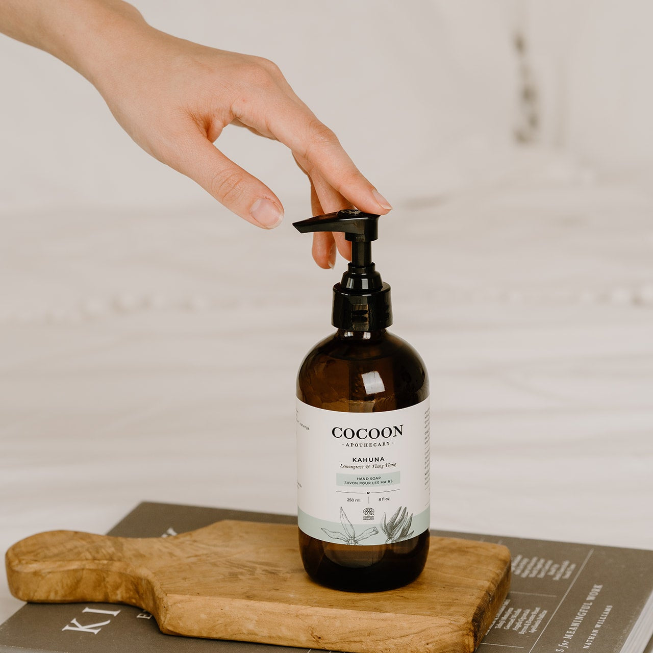 Close-up of Kahuna Hand Soap in action – hands lathering with tropical scent