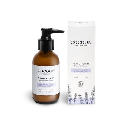Petal Purity Exfoliating Facial Cleanser bottle — creamy exfoliating cleanser