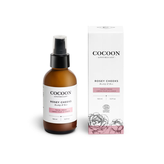 Rosey Cheeks Facial Cream – hydrating natural moisturizer for sensitive and dry skin, made with rosehip, avocado, and shea butter.