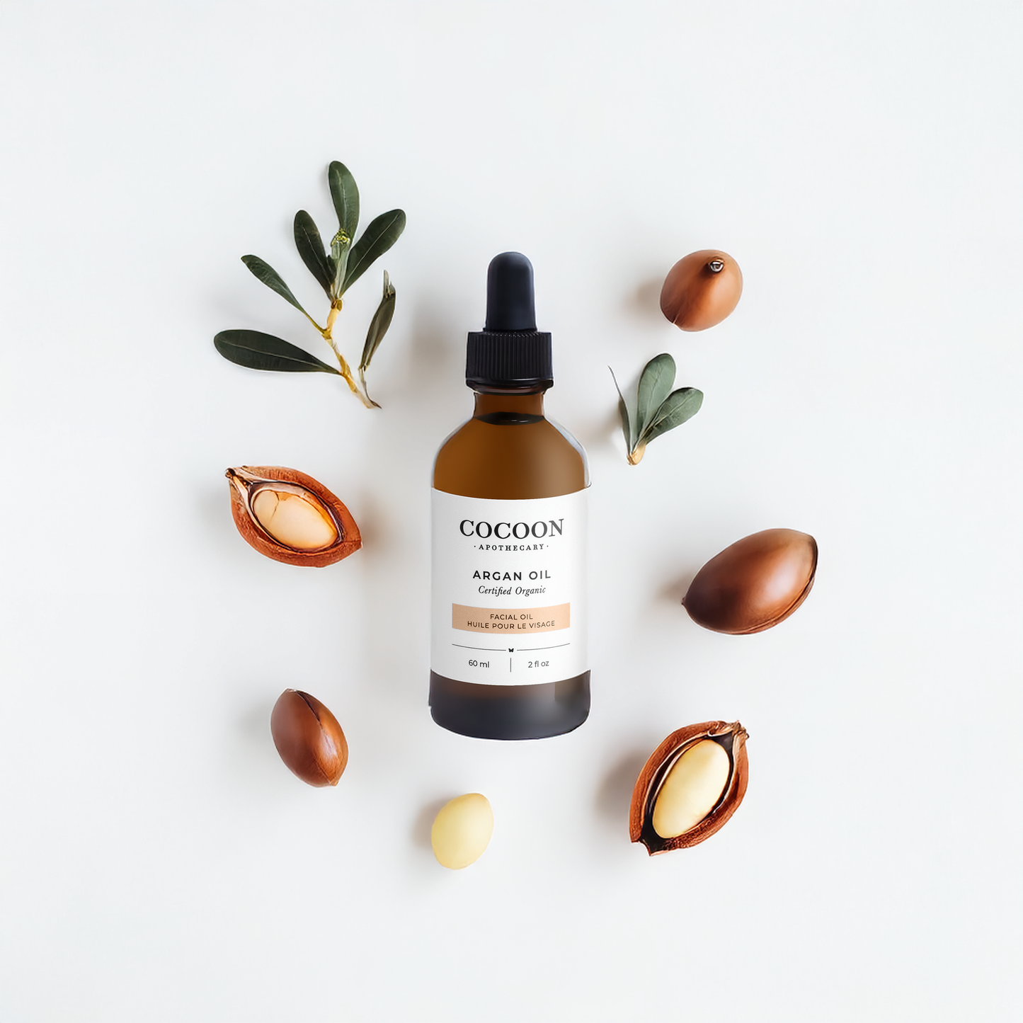 Argan nuts and botanical elements used in Argan Facial Oil”