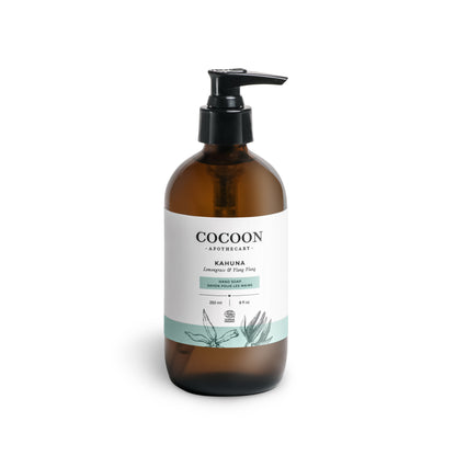 Kahuna Hand Soap glass pump bottle – lemongrass and ylang ylang scent