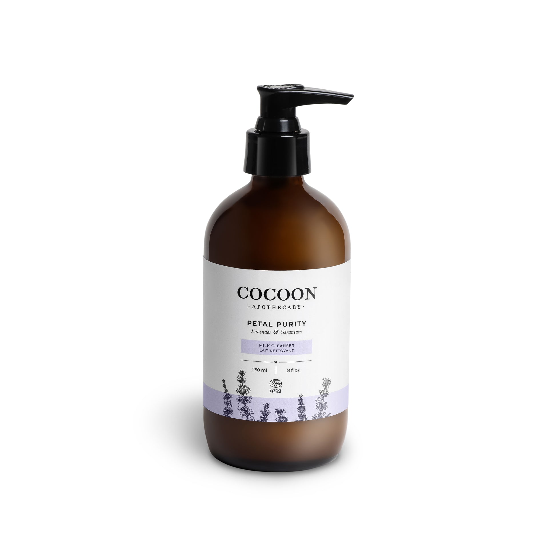 Petal Purity Exfoliating Facial Cleanser bottle — creamy exfoliating cleanser made in Canada