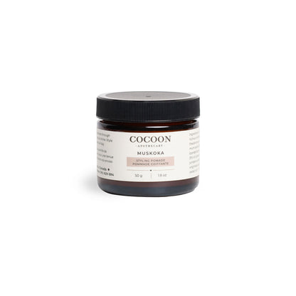 Muskoka Styling Pomade for natural hair care with juniper, cedarwood, and black spruce
