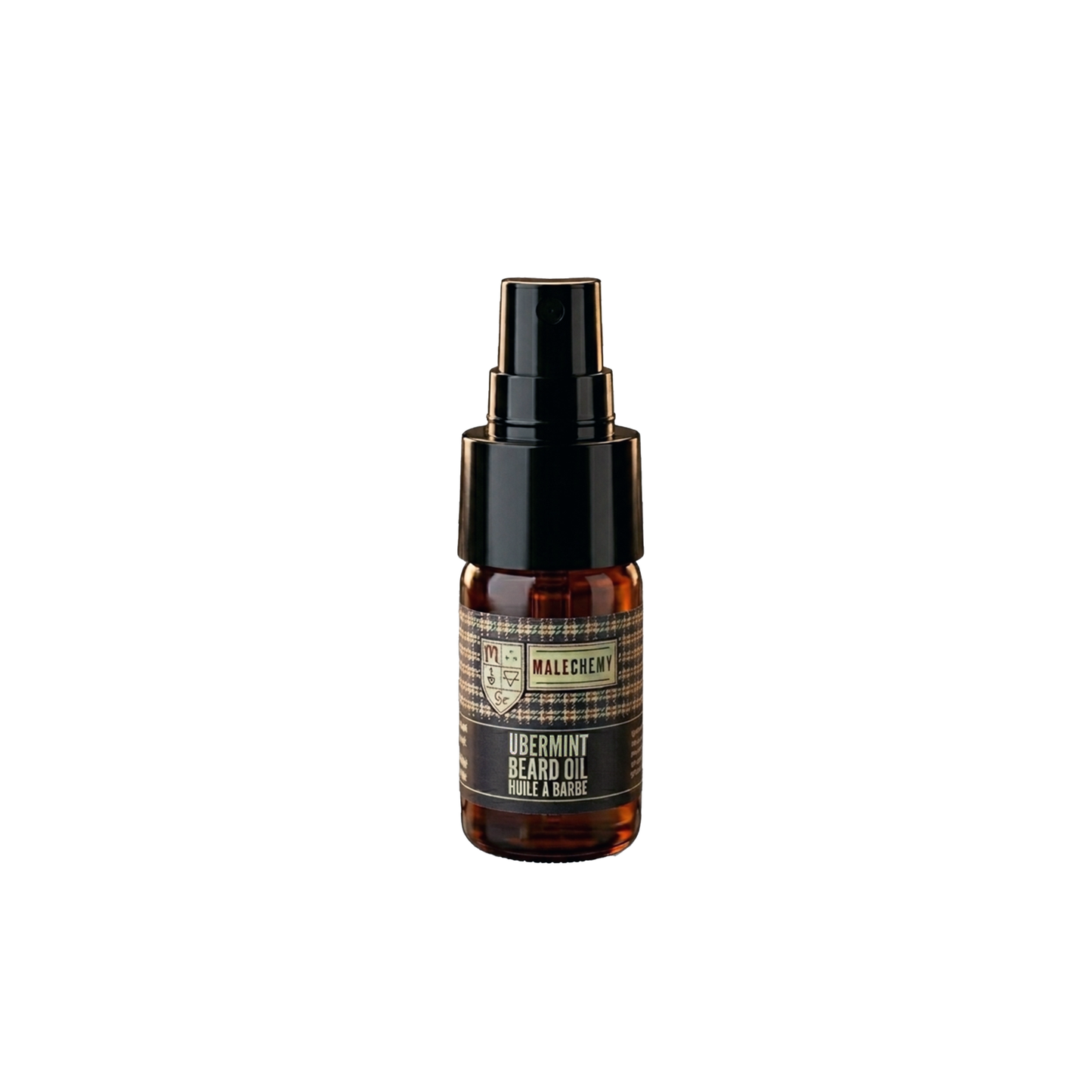 Malechemy Ubermint Beard Oil with organic hemp oil, argan oil, peppermint, ravensara, and clove essential oils for beard conditioning and freshness.