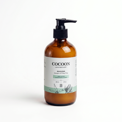 Brown bottle with pump and 'Cocoon' label on a white background