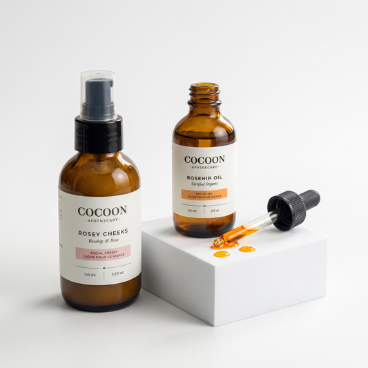 rosey cheeks facial cream and rosehip oil